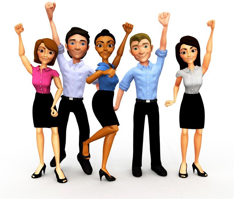 3D successful business group with arm up - isolated